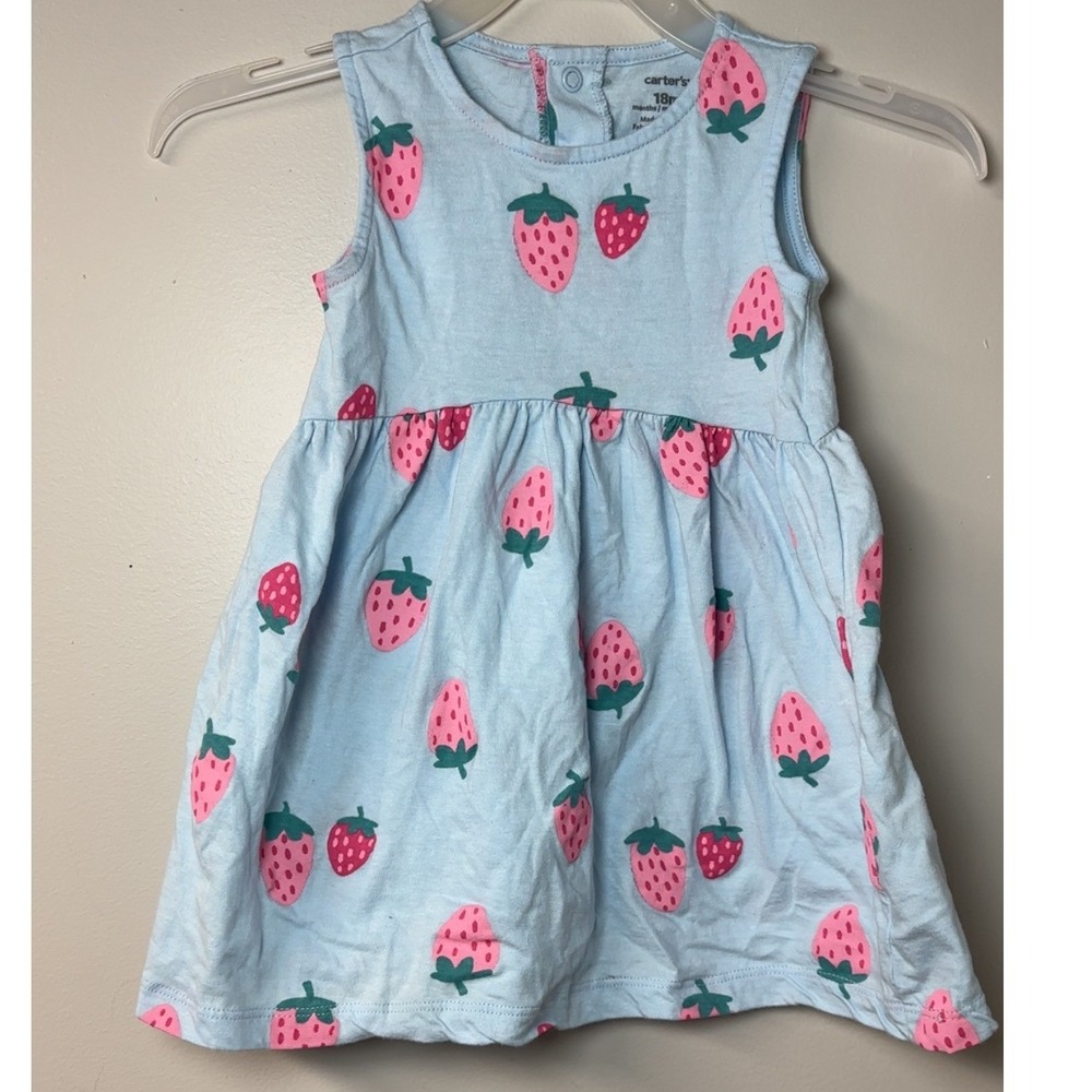 Carter's | Baby Light Blue/Pink Strawberry Print Dress | Size 18 Months